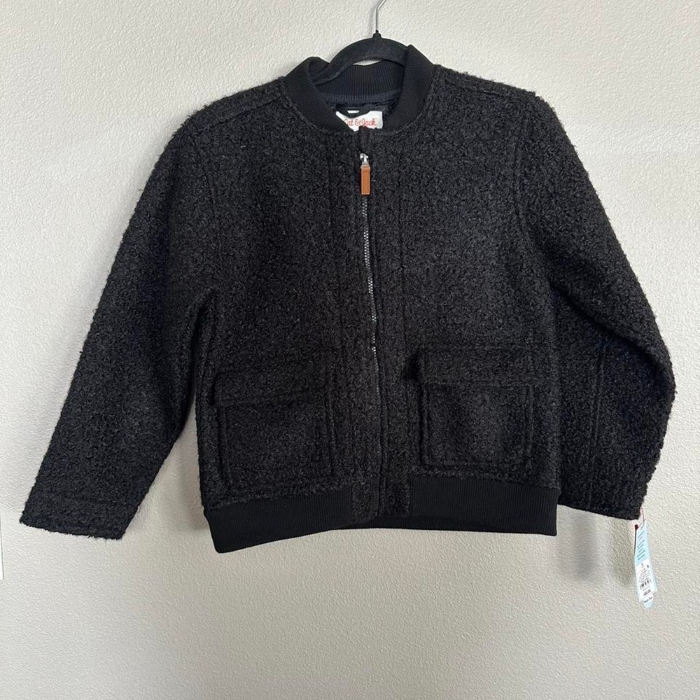 Black faux fur bomber jacket in size L